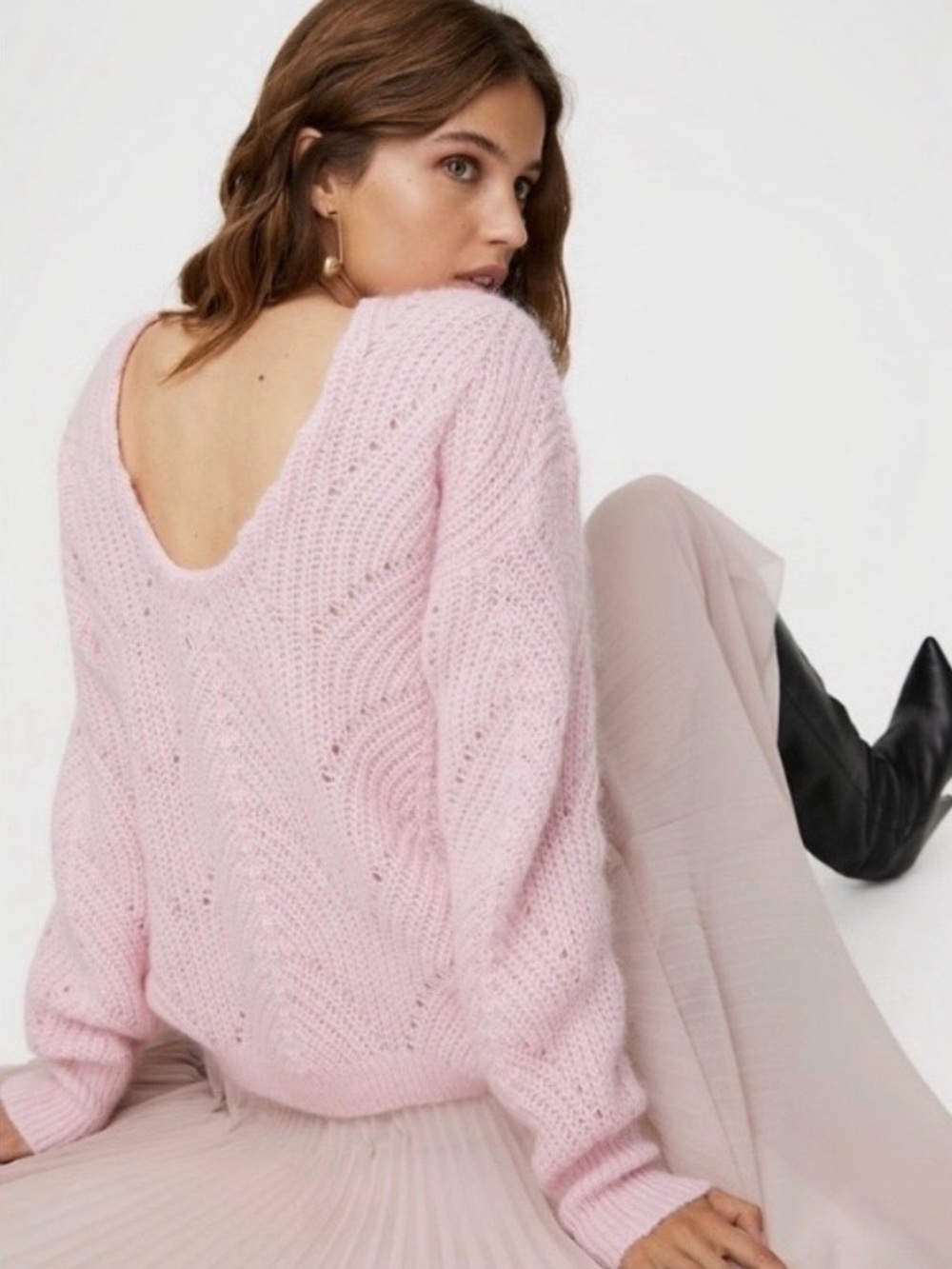 Aritzia Wilfred Gretchen Sweater Mohair Pointelle Knit Pink size